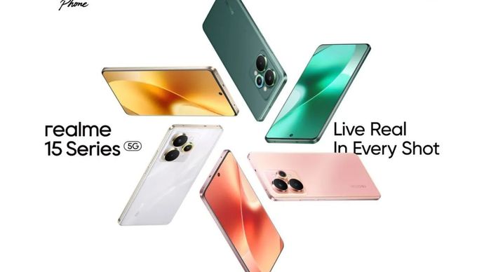 Ilustrasi tampilan ponsel realme 15 Series 5G.