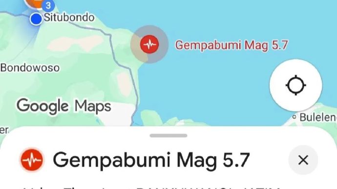 Tangkapan layar titik gempa bumi di Situbondo, jawa Timur. Kamis, 25 September 2025.