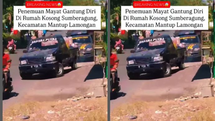 Warga Desa Sumberagung, Kecamatan Mantup, Lamongan digegerkan dengan penemuan sosok mayat berjenis kelamin laki-laki dalam posisi gantung diri di sebuah toilet rumah kosong. (02/10/2025)