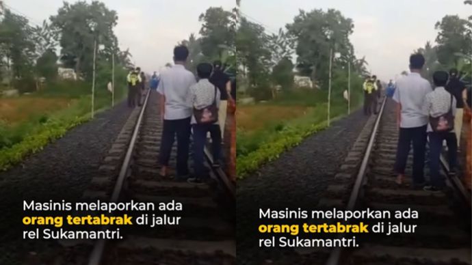 Pria tewas ditabrak kereta di Sukabumi.  Temuan itu kemudian dilaporkan kepada pihak stasiun dan Polsek Cisaat. Petugas piket bersama anggota Polsek Cisaat dan Unit Laka Lantas Polres Sukabumi Kota langsung mendatangi lokasi untuk olah tempat kejadian perkara (TKP) dan identifikasi.