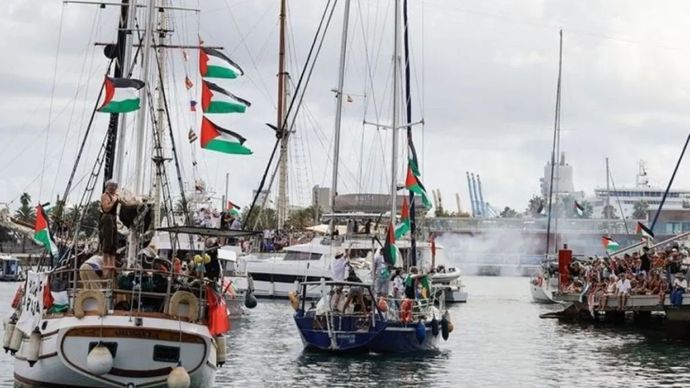 Ilustrasi -- Kapal-kapal yang ikut terlibat dalam Global Sumud Flotilla untuk Gaza, Palestina.
