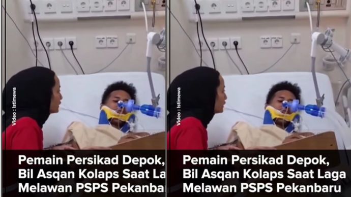 Pemain muda Persikad Depok, Bil Asqan, kolaps di lapangan saat menghadapi PSPS Pekanbaru dalam laga keempat Grup Barat Championship 2025/2026 di Stadion Pakansari, Cibinong, Bogor, Sabtu (4/10/2025).