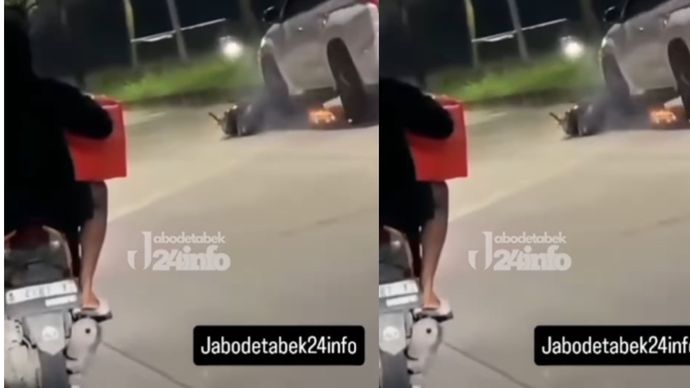 Diduga mabuk pengendara mobil tabrak motor hingga terseret di Kedaton Golf and Country Club, Pasar Kemis, Suka Harja, Sindang Jaya, Kabupaten Tangerang, Senin malam (6/10/25). 