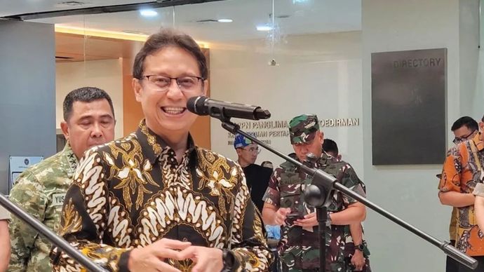 Menteri Kesehatan Budi Gunadi Sadikin dalam konferensi pers di Rumah Sakit Pusat Pertahanan Negara (RSPPN) Pangsar Soedirman, Jakarta, Selasa (7/10/2025). 