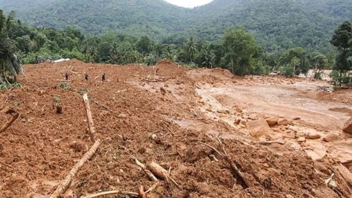 Tanah longsor yang terjadi di distrik Wayanad, Kerala, India selatan. ANTARA/Anadolu/aa. 
