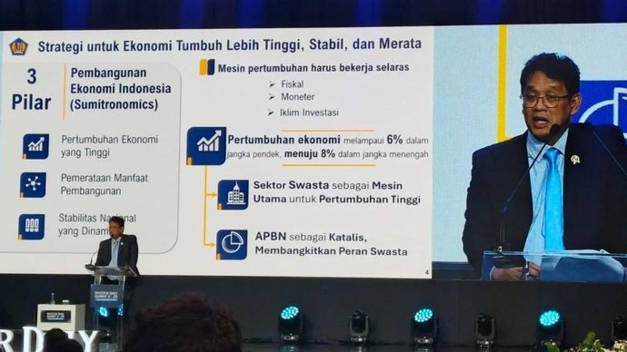 Menteri Keuangan (Menkeu) Purbaya Yudhi Sadewa dalam acara Investor Daily Summit 2025 di Jakarta, Kamis 9 oktober 2025. (ANTARA/Muzdaffar Fauzan)