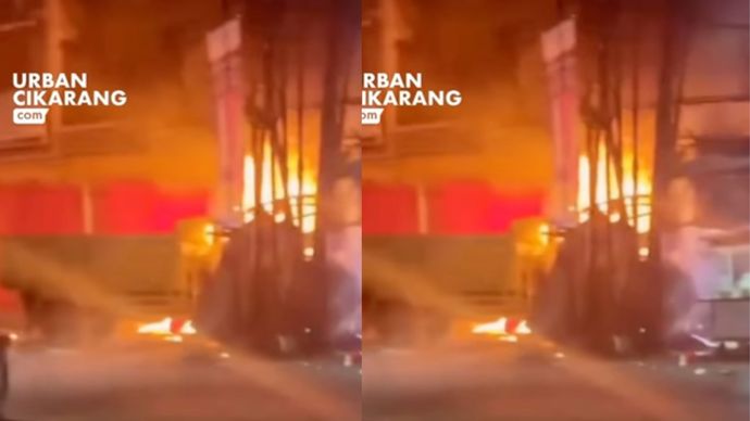 truk tabrak 4 kios sampai kebakaran
