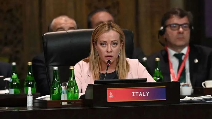 Arsip foto - Perdana Menteri Italia Giorgia Meloni menyampaikan pandangan saat pembukaan KTT G20 Indonesia 2022 di Nusa Dua, Bali, Selasa, 15 November 2022. ANTARA/MEDIA CENTER G20 INDONESIA/Prasetyo Utomo/wsj.