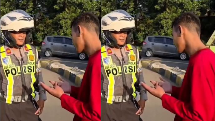 Mendapat laporan tersebut, dua personel Satlantas, segera menuju lokasi kejadian.  Petugas dengan cepat menghampiri pria tersebut untuk diajak berkomunikasi.