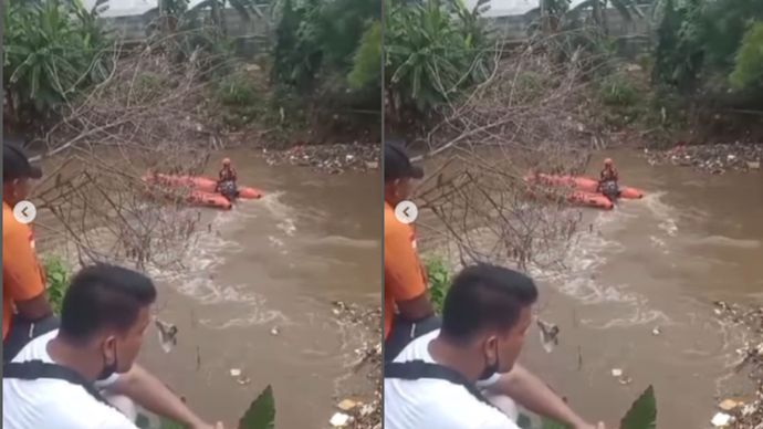 PENCARIAN TERHALANG SAMPAH! ????️  Upaya pencarian Adi (30), warga Gondrong yang tenggelam di Kali Angke, Cipondoh, pagi tadi, menemui kendala besar: kondisi kali yang dipenuhi tumpukan sampah.