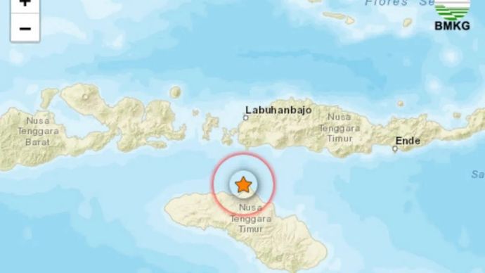 Tangkapan layar gempa bumi yang mengguncang wilayah Waingapu, Sumba Timur, Nusa Tenggara Timur (NTT) pada Senin, 20 Oktober 2025, pukul 13.56 WITA. ANTARA/HO-BMKG