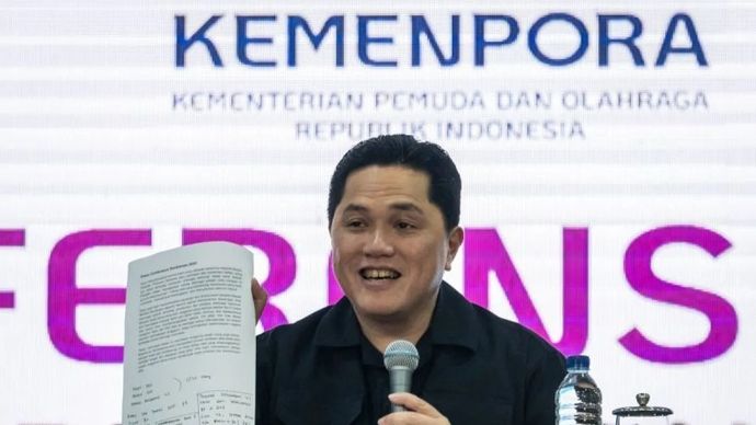 Menpora Erick Thohir memberikan keterangan saat konferensi pers persiapan SEA Games 2025 di Kantor Kemenpora, Jakarta, Kamis, 16 Oktober 2025. ANTARA FOTO/Bayu Pratama S/bar