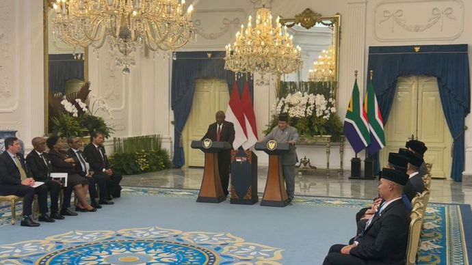 Presiden Republik Indonesia Prabowo Subianto danPresiden Afrika Selatan (Afsel) Cyril Ramaphosa 