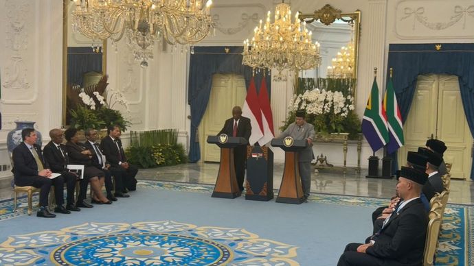 Presiden Republik Indonesia Prabowo Subianto danPresiden Afrika Selatan (Afsel) Cyril Ramaphosa 