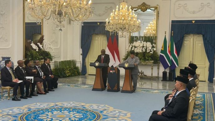 Presiden Republik Indonesia Prabowo Subianto danPresiden Afrika Selatan (Afsel) Cyril Ramaphosa 