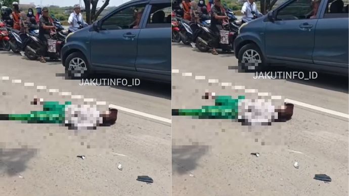 Pemotor Terkapar Terlibat Kecelakaan dengan truk kontainer di Jakut
