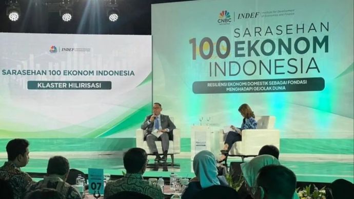 Wakil Menteri Investasi (Wameninves) dan Hilirisasi/Wakil Kepala BKPM Todotua Pasaribu dalam acara Sarasehan 100 Ekonom Indonesia di Jakarta, Selasa, 28 Oktober 2025. ANTARA/Putu Indah Savitri.