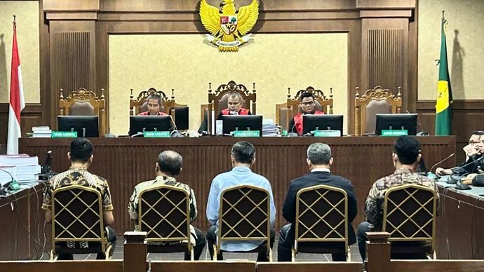 Sidang pembacaan surat tuntutan kasus dugaan suap terhadap putusan lepas (ontslag) perkara korupsi pemberian fasilitas ekspor CPO, di Pengadilan Tindak Pidana Korupsi pada Pengadilan Negeri Jakarta Pusat, Rabu 29 oktober 2025. (ANTARA/Agatha Olivia Victoria)