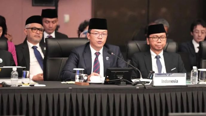 Menteri Luar Negeri (Menlu) RI Sugiono menyampaikan pernyataannya dalam agenda Pertemuan Tingkat Menteri APEC di Gyeongju, Korea Selatan.