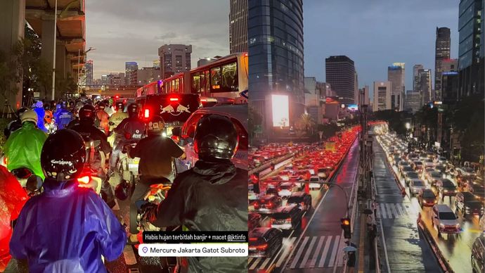 Jakarta macet parah usai diguyur hujan deras.