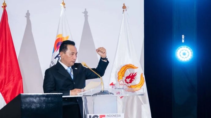 Ketua Umum PB ISSI Kapolri Jenderal Polisi Listyo Sigit Prabowo saat memberikan sambutan dalam melalui Musyawarah Nasional (Munas) PB ISSI 2025 di Jakarta, Kamis, 30 Oktober 2025. (ANTARA/HO-PB ISSI)