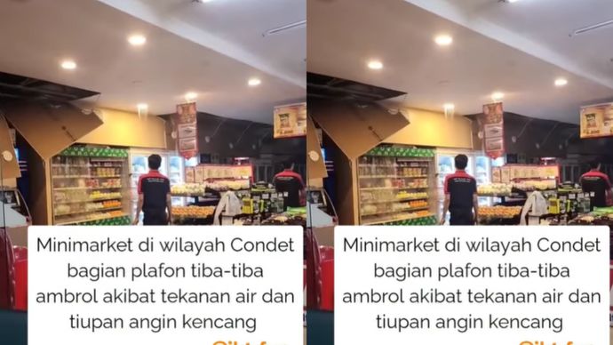 VIDEO Minimarket di Condet Dihantam Angin Kencang, Plafon Sampai Ambruk
