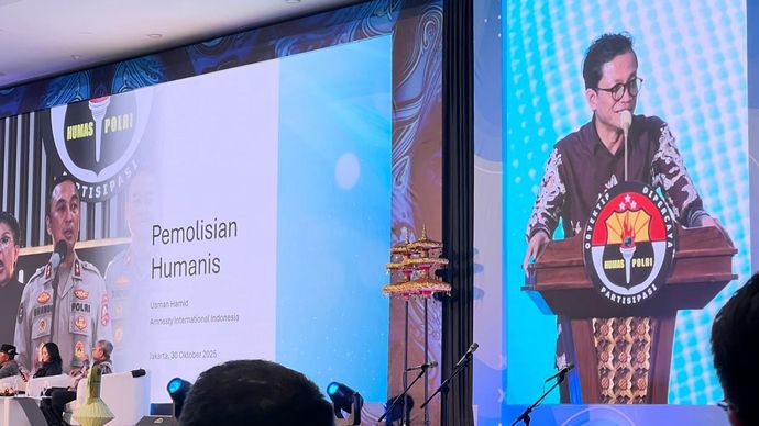 Aktivis HAM Usman Hamid, saat menjadi narasumber dalam dialog kebangsaan yang digelar Divisi Humas Polri.