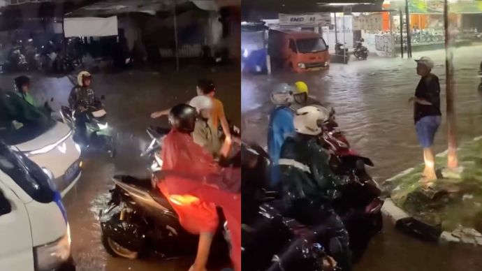 Banjir di Jalan Panjang Kebon Jeruk, Jakarta Barat.