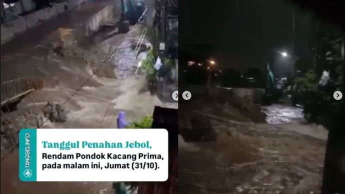 Pondok Aren, Tangerang Selatan banjir gara-gara tanggul jebol.