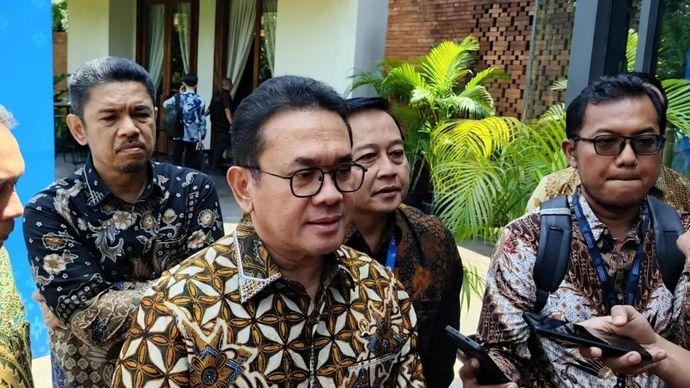 Menteri Perdagangan (Mendag) Budi santoso ditemui usai cara CEO Insight di Jakarta, Selasa 4 November 2025. ANTARA/Muzdaffar Fauzan