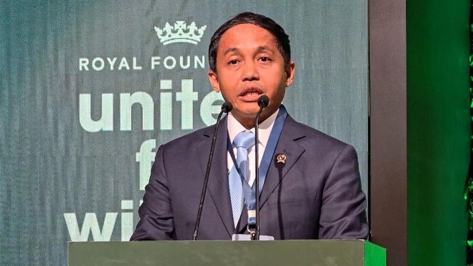 Menteri Kehutanan (Menhut) Raja Juli Antoni berpidato dalam High-Level Breakfast Roundtable at the Sustainable Business COP30 (SBCOP) di Sao Paulo, Brazil, Senin 10 November 2025. ANTARA/HO-Kemenhut