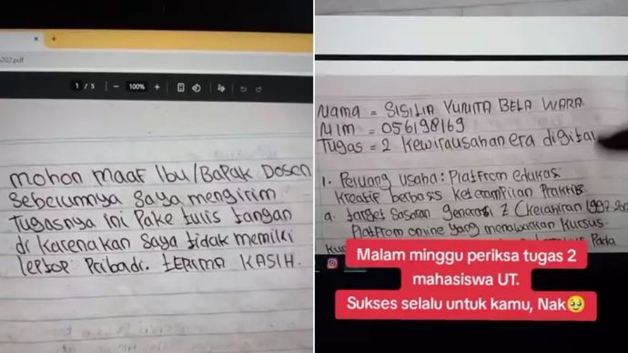 Mahasiswa UT Tulis Tangan Kerjakan Tugas