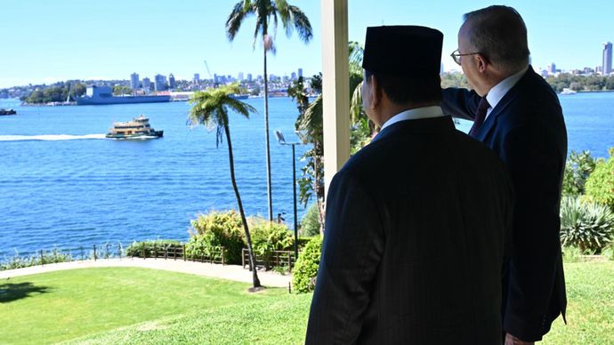Presiden Republik Indonesia Prabowo Subianto melakukan pertemuan t&ecirc;te-&agrave;-t&ecirc;te dengan Perdana Menteri (PM) Australia Anthony Albanese di Kirribilli House, Sydney