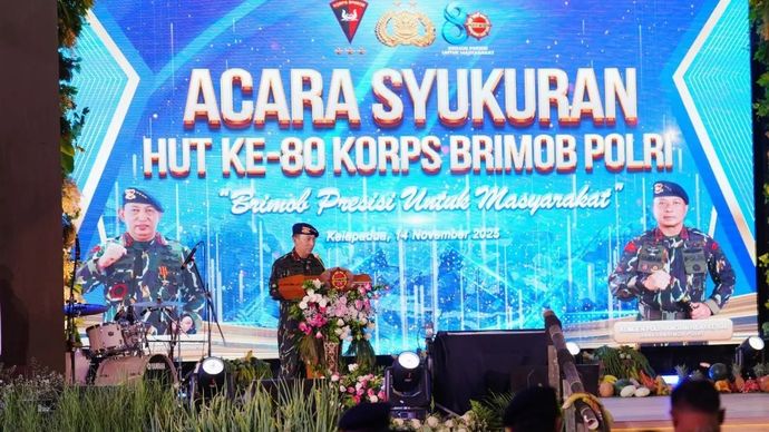 Kapolri Jenderal Pol. Listyo Sigit Prabowo dalam acara Syukuran HUT ke-80 Korps Brimob Polri di Depok, Jawa Barat, Jumat, 14 November 2025. (ANTARA/HO-Divisi Humas Polri)