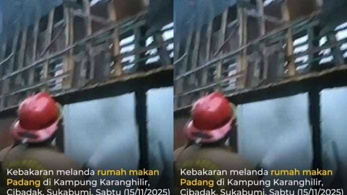 Kebakaran melanda sebuah rumah makan Padang di Kampung Karanghilir RT 1 RW8, Desa Karangtengah, Kecamatan Cibadak, Kabupaten Sukabumi, pada Sabtu (15/11/2025) sekitar pukul 17.20 WIB. Kebakaran diduga berasal dari tabung gas yang bocor di area dapur.