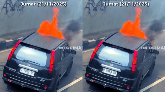 Sebuah mobil terbakar di Jalan Sriwijaya Raya, tepatnya di Underpass Kota Cimahi, pada Jumat (21/11/2025) sekitar pukul 13.57 WIB.