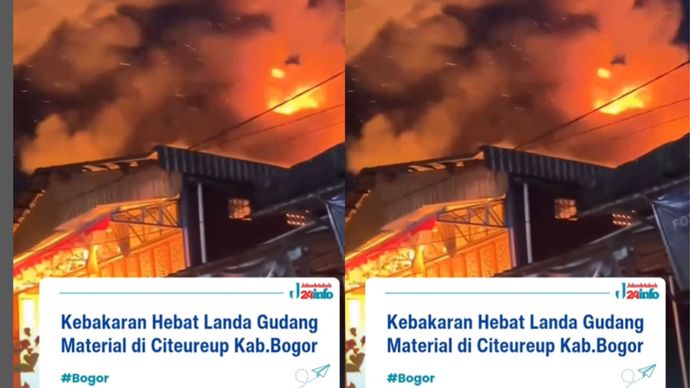 Kebakaran hebat terjadi di sebuah toko bangunan/material di Desa Leuwinutug, RT 05/02, Kecamatan Citeureup, Kabupaten Bogor, pada Selasa (25/11/2025). Hingga pukul 19.45 WIB, api masih membesar dan melalap hampir seluruh isi bangunan.