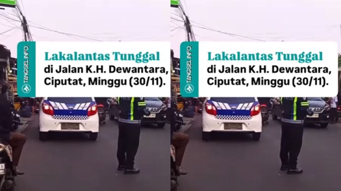 Telah terjadi lakalantas tunggal di Jalan K.H. Dewantara, Ciputat, sekitar pukul 05.40 WIB, pagi tadi, Minggu (30/11).