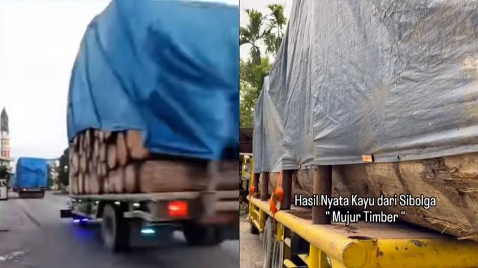 Truk Bermuatan Kayu di Pemantangsiantar