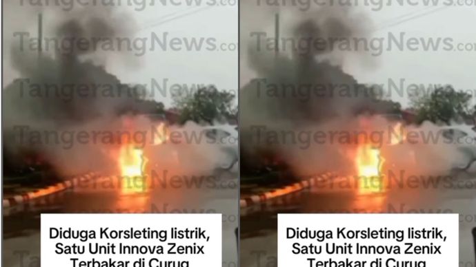 Sebuah mobil bermerk Toyota Innova Zenix Hybrid terbakar di Jalan Gatot Subroto, Kecamatan Curug, Kabupaten Tangerang, pada Senin 01 Desember 2025.