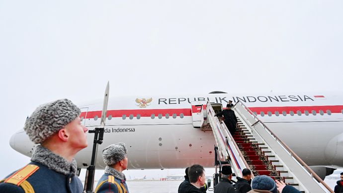 Presiden Republik Indonesia Prabowo Subianto tiba di Moskow, Rusia