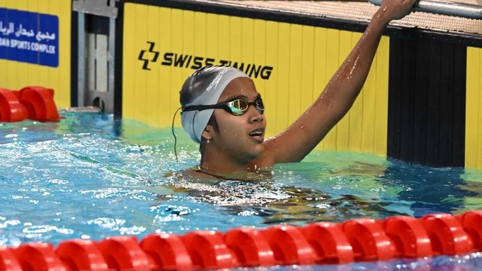 Perenang Indonesia Siti Aisyah finis pertama di nomor 200 meter gaya bebas putri S14 kategori usia 12-15 tahun cabang para renang dalam ajang Asian Youth Para Games 2025 di Dubai, Uni Emirat Arab, Rabu, 10 Desember 2025. (ANTARA/HO-Bidang Media dan Humas NPC Indonesia)
