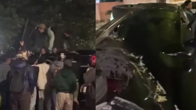 Kecelakaan mobil Pajero tabrak pembatas jalan busway di depan Lapas Cipinang, Jakarta Timur.