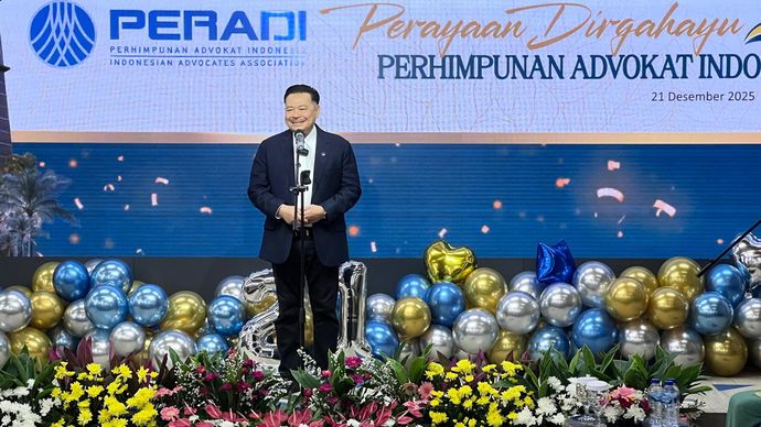 Ketua Umum DPN Peradi Otto Hasibuan di acara perayaan HUT ke-21 Peradi. 