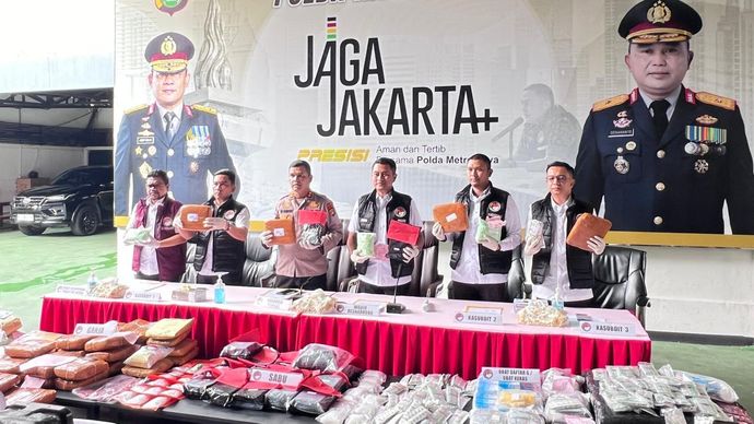 Konferensi pers Direktorat Reserse Narkoba Polda Metro Jaya. 
