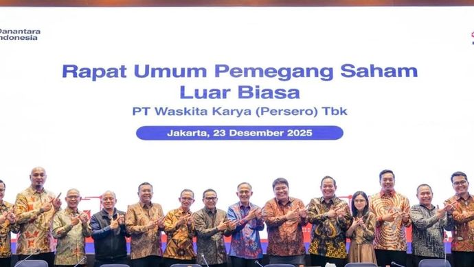 Dewan Komisaris dan Dewan Direksi PT Waskita Karya (Persero) Tbk (WSKT) dalam Rapat Umum Pemegang Saham Luar Biasa (RUPSLB) di Jakarta, Selasa 23 Desember 2025. WSKT.