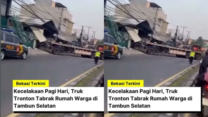 Truk Tronton hantam rumah warga tambun