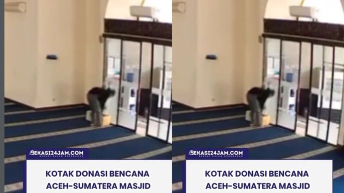 Aksi pencurian donasi bencana Sumatera terjadi di Masjid Baitussalam Kebalen, Babelan, Bekasi, Senin (22/12/2025). Seorang pria terekam CCTV saat menguras kotak donasi yang berisi sekitar Rp7&ndash;8 juta.