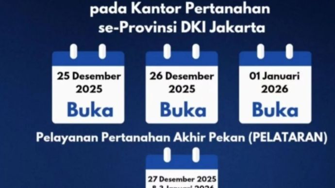 Kantor Wilayah Badan Pertanahan Nasional DKI Jakarta menginformasikan layanan Kantor Pertanahan (Kantah) se-DKI Jakarta tetap dibuka saat masa libur Natal Tahun 2025 dan libur Tahun Baru 2026, Jumat (26/12/2025). ANTARA/Instagram/kanwilbpndkijakarta 