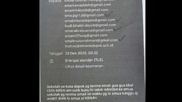 Email teror ancaman bom di SMA Depok. 
